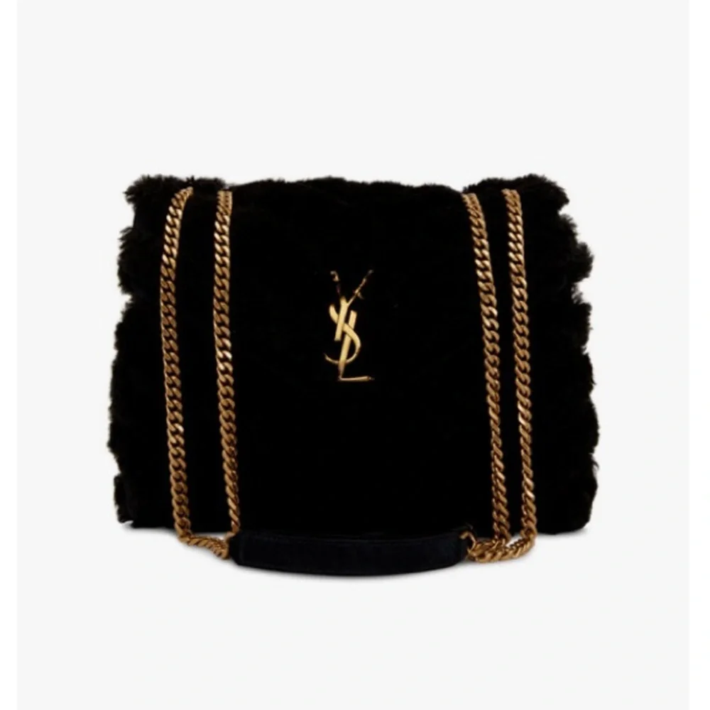 Authentic Yves Saint Laurent Black Loulou Suede & Shearling Shoulder Bag